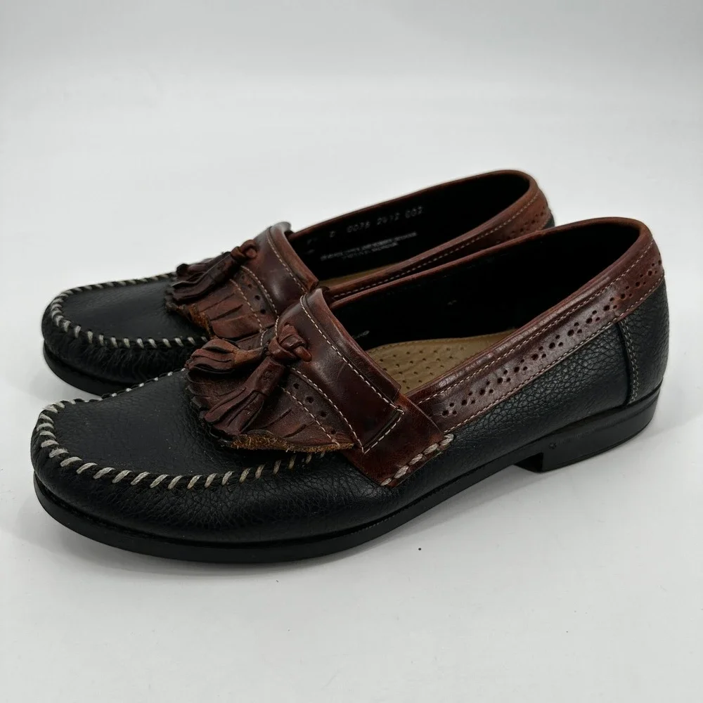 GH Bass Weejuns Mens Black Brown Leather Kiltie Tassel Loafers Moccasin Shoe 9.5